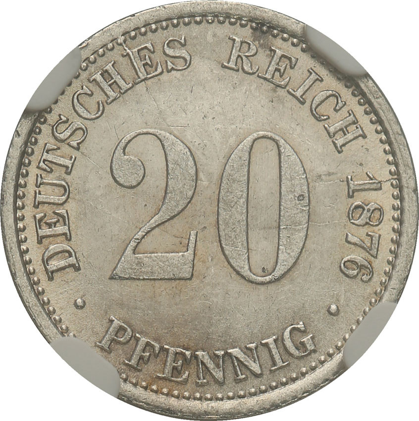Niemcy, Cesarstwo Niemieckie. 20 fenigów 1876 H, Darmstadt NGC UNC (MAX)